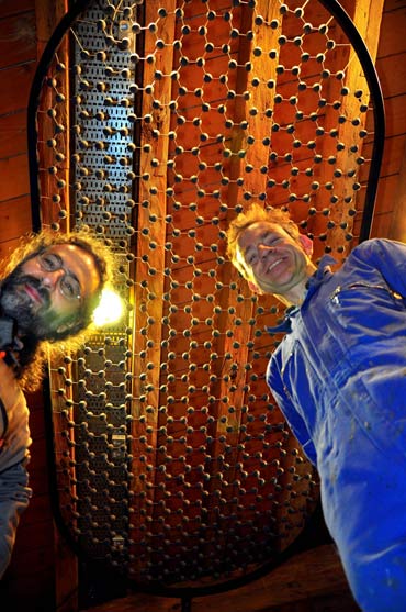 Theo Kaccoufa and Tom Grimsey with Graphene kinetic sculpture.